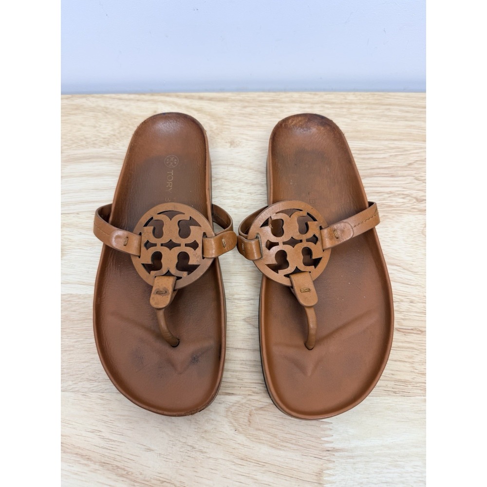 Tory Burch Brown Leather Miller Thong Sandals